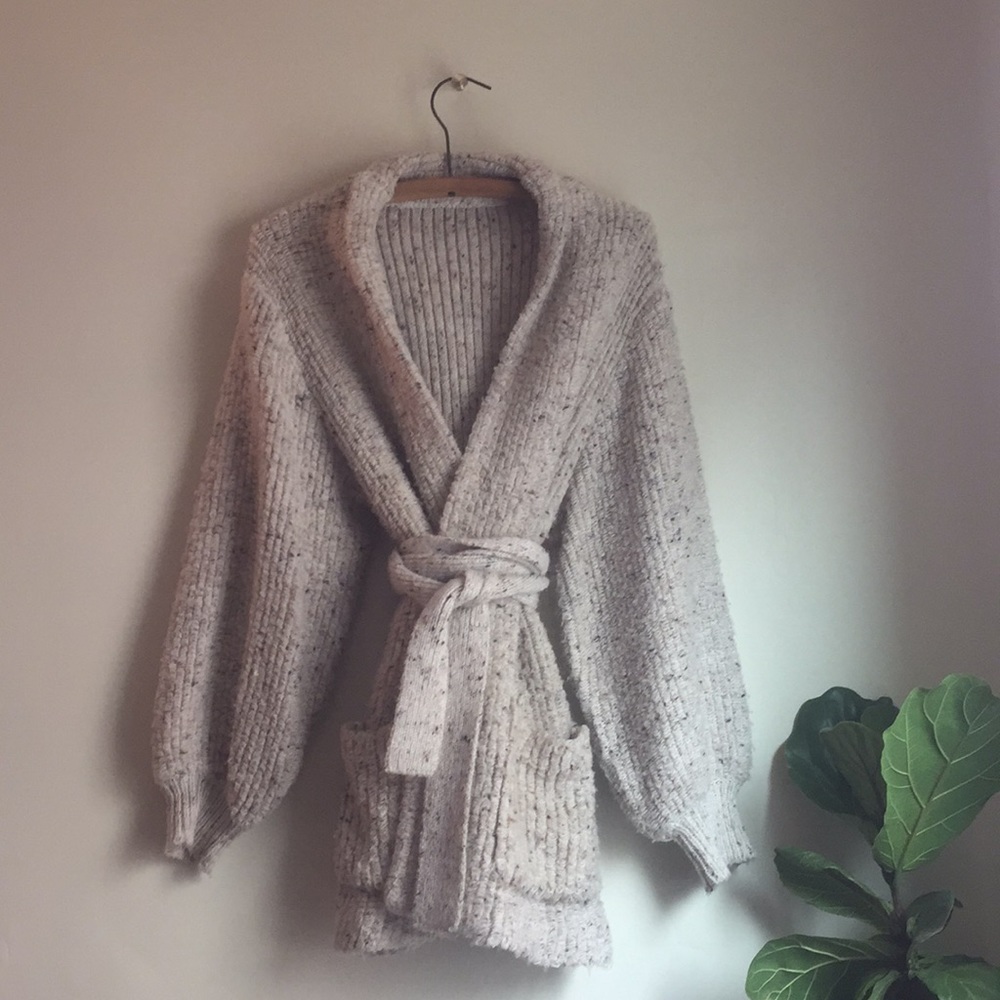Vintage ivory heathered chunky wrap sweater.